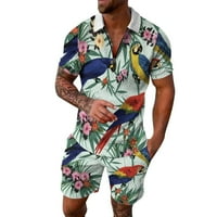 Мъжки мода случайни папагал печат цип Шнур Ревера риза и шорти два костюм смокинг под наем 36С костюм