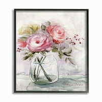 Ступел индустрии цвете буркан Розово зелено акварел живопис рамкирани стена изкуство от главната линия студио, 16 20