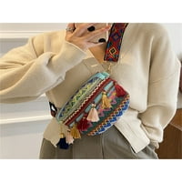 Дамски фолклорен стил талия чанта с регулируема каишка, пъстра цвят Фани с ресни декор