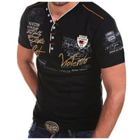 ризи за мъже модни мъжки бутон бутон личностна риза с къс ръкав тениска блуза върхове мъже официални ризи черни + xl