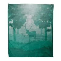 Хвърлете одеяло синя мъгла на мъгливия горски елен зелен възрастен топъл фланелен мек одеяло за диван