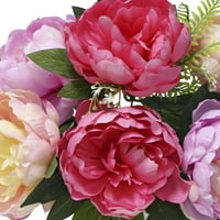 Крепежни Елементи 18 Изкуствена Коприна Розов Божур Смесени Гробищни Цветя Малка Кръгла Ваза