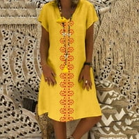 Рокли Yubnlvae за жени летен стил V -образно деколте от печат и бельо небрежно плюс размер дамска рокля - жълт xxl