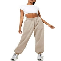 Bebiullo жени Cinch Bottom Sweatpants джобове с висока талия спортна фитнес атлетична форма на джогинг панталони панталони от панталони бежови s