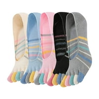 Цветни Двойки Жени Ивица Модел Чорапи Топли Пръсти Чорапи Невидими Ниско Нарязани Чорапи
