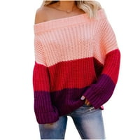 Пуловер за жени- дълъг ръкав райе капка рамо от свободното време отгоре едно рамо модна мода секси разхлабени плетени върхове пуловер върхове червено