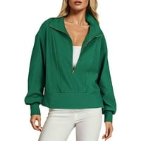 Жените цип качулки случайни Плътен цвят половин цип суитчър за жени дълъг ръкав пуловер върхове зелен Размер