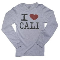 Love Cali с червено сърце Калифорния Pride Мъжки сива тениска с дълъг ръкав