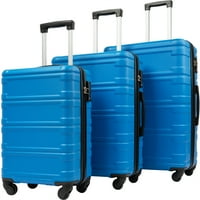 Комплект за багаж, Олекотен куфар с твърдосплавни колела с ключалка ТСА, син