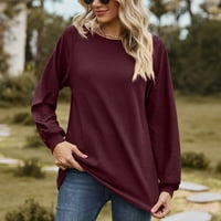 koaiezne блузи за жени ежедневни дами кръгла шия солиден цвят дълъг ръкав свободна тениска модна свободна върхове