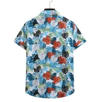 Мъжки Ежедневни Летни Принт Копчета Къси Ръкави О-Деколте Хлабав Тениска Блуза Блузи Блузи Плажни Ризи За Мъже, Синьо, Синьо