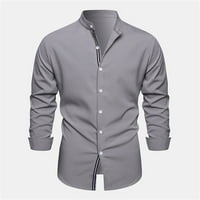 Ахербю бизнес ежедневни ризи за мъже Дълъг ръкав бутон надолу висока яка Плътен цвят официални блузи риза