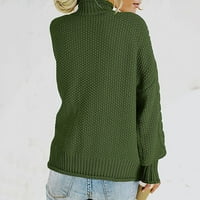 Пуловер за жени- солиден пуловер прост топъл кабел пуловер плетен върхове капка рамо дълъг ръкав с висок врат от свободното време от свободното време горни върхове армия зелено m