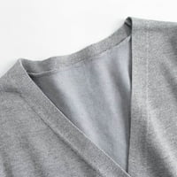 absuyy fashion overable пуловери за жени подарък- удобен плюс размер v шия плетен дълъг ръкав лек пуловер върхове сив размер l