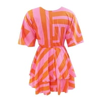 Небрежни рокли за жени с v-образно деколте мини от печат с ръкави с ръкави с ръкави оранжево 2xl