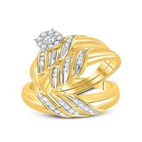 Солидна 10k жълто злато негово и нейното кръгло диамантен пасианс съвпадение двойка три пръстена булчински годежен пръстен сватбени ленти комплект Ct. -