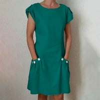 Дамски рокли къс ръкав плътен Мода средна дължина А-линия кръгло деколте лятна рокля зелен хл