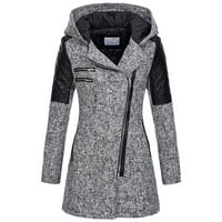 Fitoron Winter Jacket for Women Peacoat Woolen Vintage Overcoat Tweed Haped Lapethwork Coat Grey L