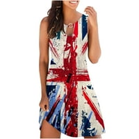 Wenini рокли за жени без ръкави екипаж Mini American Flag Print Summer Dression