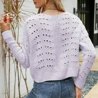 Женски кабел плетен жилетка ежедневно твърдо отворено предно пуловерно палто риза с дълъг ръкав v върхове на шията
