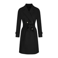Дамски зимни палта, женски есен и зимен темперамент тънък твърд цвят вълнено палто черно s