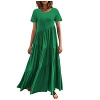 Дамски рокли отпечатани макси а-лайн къси ръкави модни лъжички лятна рокля зелена 2xl