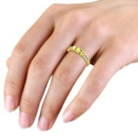 Жълт сапфир Milgrain Work Stone Ring с диамант на страничен бар 0. CT TW 14K Жълто злато.Size 8.0