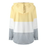 Дамска суитчър небрежен бутон с дълъг ръкав в шията Цветна блок теглене на пуловер Топ блуза качулки Y2K за жени